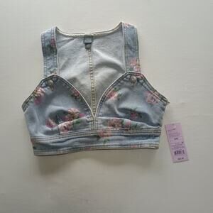 Wild Fable Light Wash Floral Denim Corset Top XXS - New With Tags